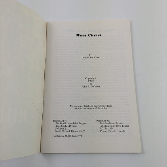 Meet Christ Paperback John F. De Vries 1972 World Home Bible League Studies - Picture 3 of 9